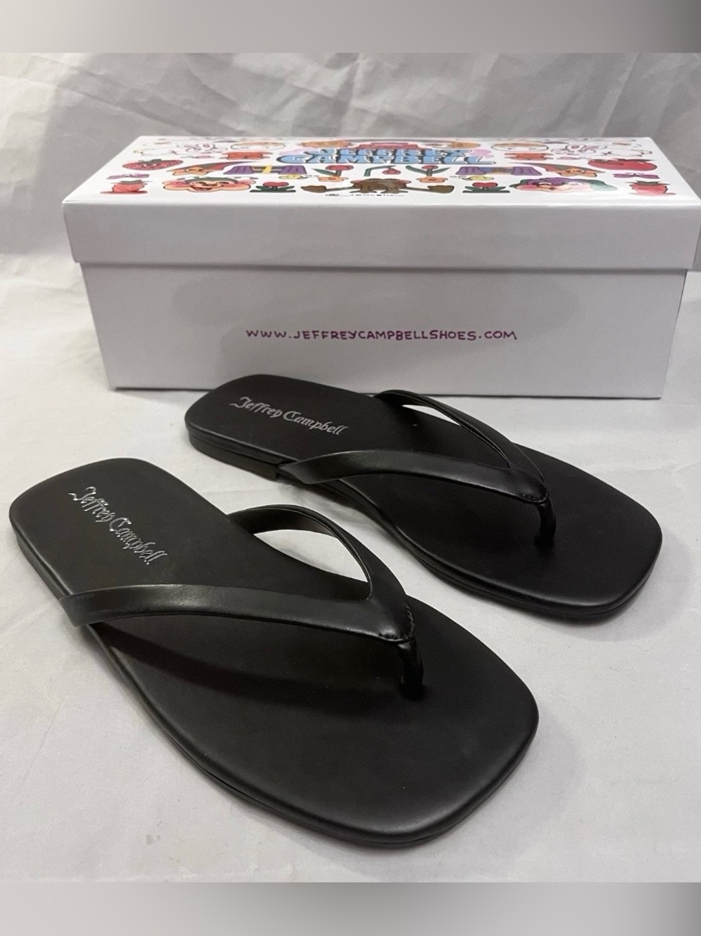 Jeffrey Campbell Black Leather Flip Flop Thong Sandals 6